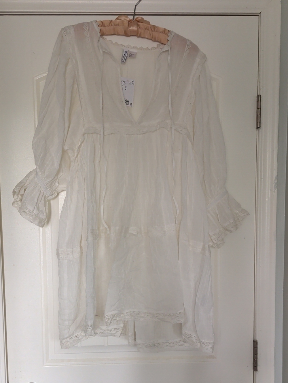 NWT Lightweight 100% Cotton White Boho Tunic Dress with Lace Detailing